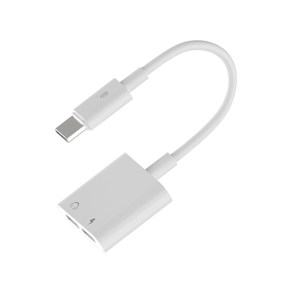 Аудио преходник - One Plus NB1248, Type-C към Type-C F + Type-C F, 0.15m, Бял