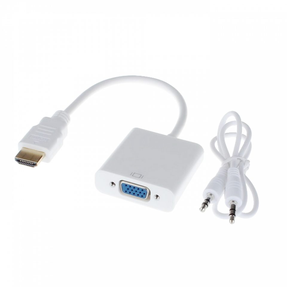 Видео преходник - No brand, HDMI към VGA (Монитор) + AUDIO кабел, Бял