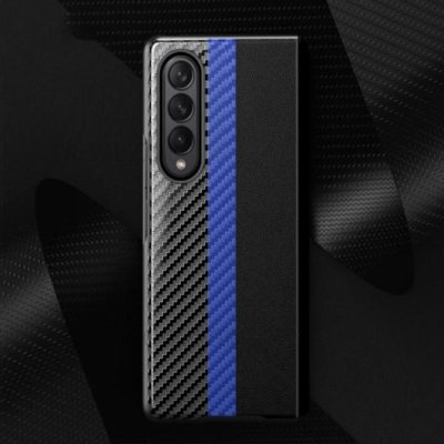 Калъф тефтер PVC / Черен - Синя Лента / за Samsung /SM-F926B/ Galaxy Z FOLD 3 5G 
