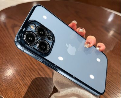 Силиконов калъф / прозрачен синя рамка / за Iphone 13 pro