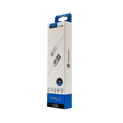 Дата кабел (за зареждане) USB )-(TYPE-C) 20W 5A 1м. бял SAMMATO 