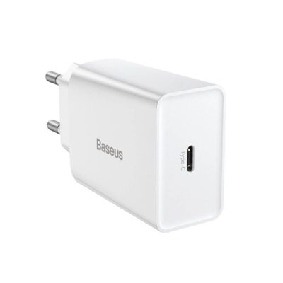 Мрежово зарядно устройство Baseus Speed Mini 1C, 20W, 1 x Type-C F, Бял