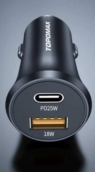 Зарядно за автомобил 12V TOPOMAX TCC-01 43W/ 1xUSB-C, 1xUSB Черен 