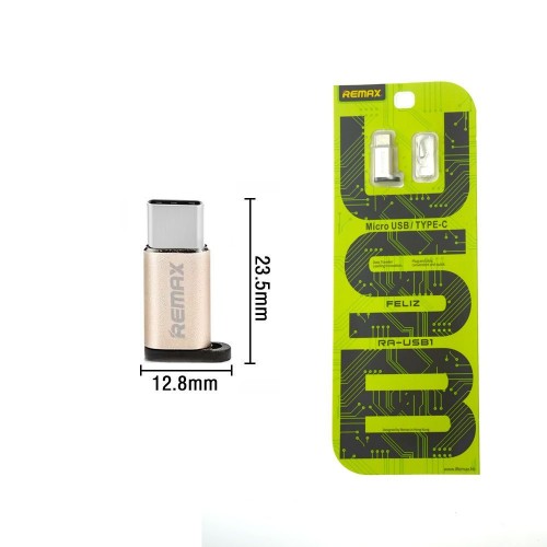 Адаптор / преходник Remax RA-USB1 / Златен / от Micro USB към Type-C