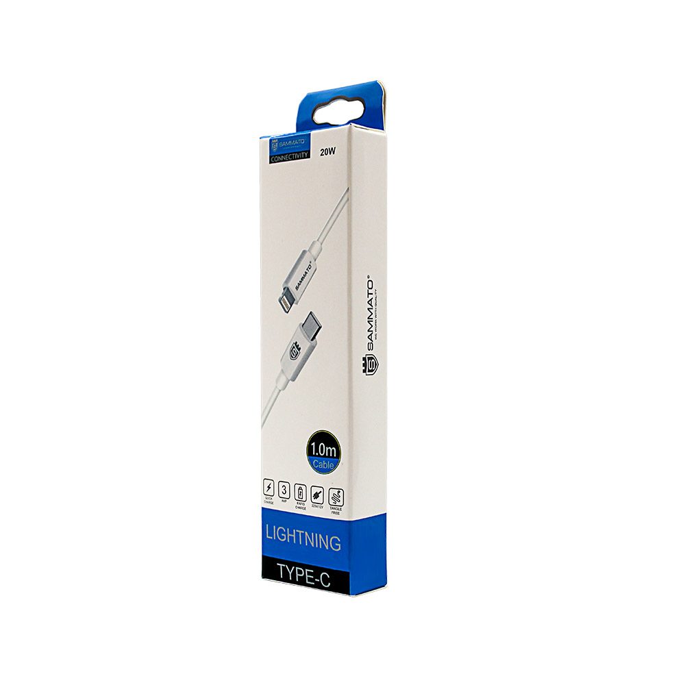 Дата кабел (за зареждане) (TYPE-C)-(Lightning) 20W 3A 1м. бял SAMMATO