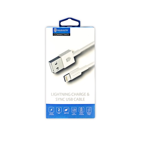 Дата кабел (за зареждане) (USB)-(Lightning) 2A 1м. бял SAMMATO