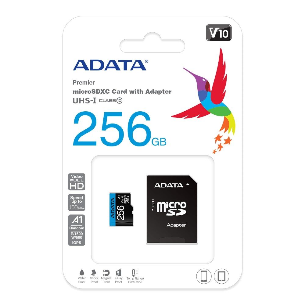 Карта памет ADATA 256GB SDXCM+A UHS-I CL10A1 с адаптер 