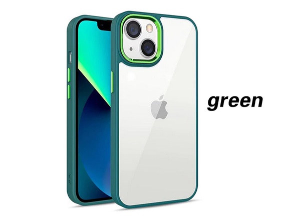 Пластмасов кейс /прозрачен със зелена рамка/ за Iphone 13 pro max