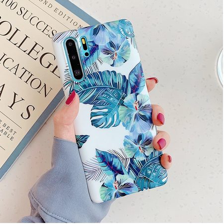 Силиконов калъф /сини листа/ за Huawei Mate 20 Pro 