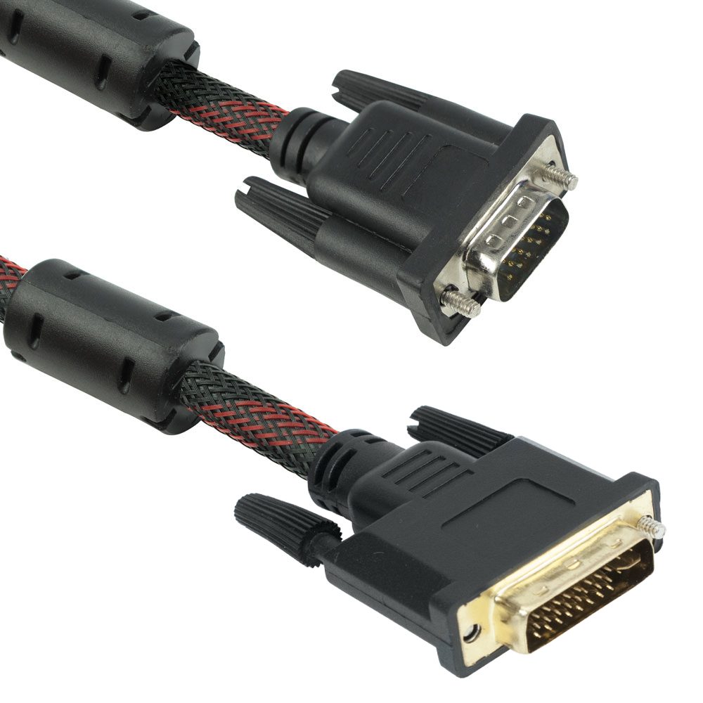 Видео кабел - DeTech DVI VGA 3м с ферит и оплетка
