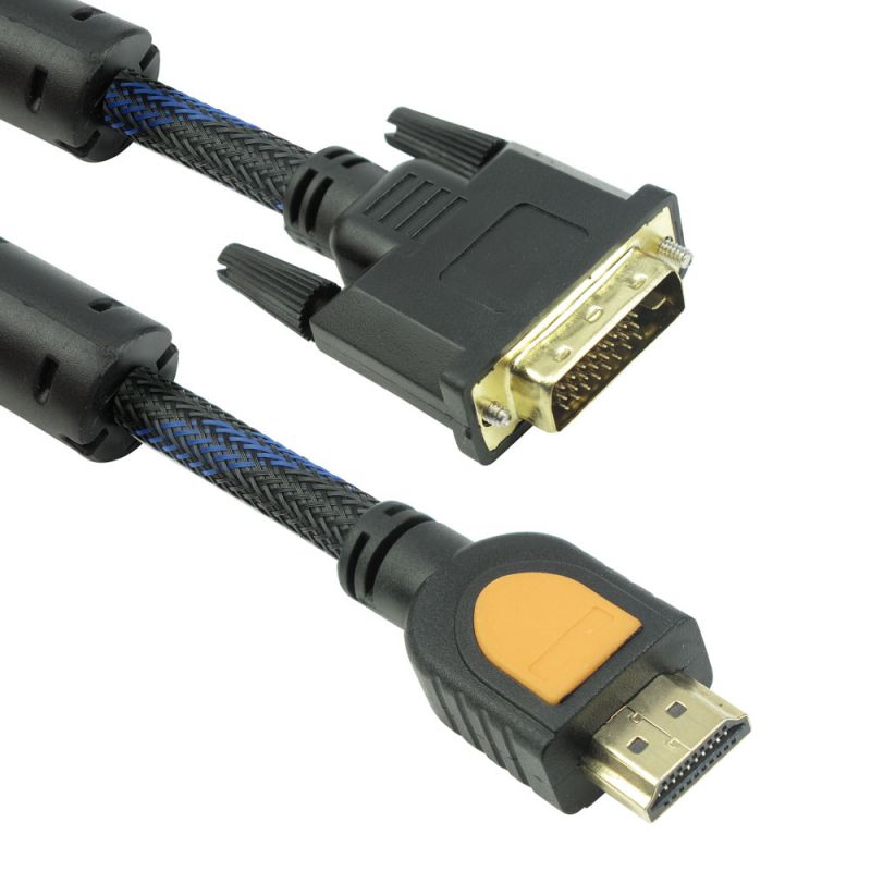 Видео кабел DeTech HDMI - DVI, 1.8m, Ферит, Черен, HQ