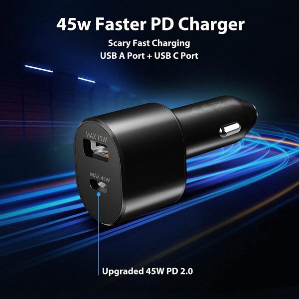 Зарядно за автомобил EP-L5300 / 12V / 3.0A / 45W / USB + USB-C /Черен/
