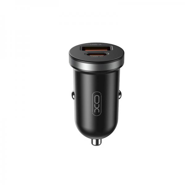 Зарядно за автомобил XO-CC56 30W 12V / 1xUSB-C, 1xUSB / Черен /