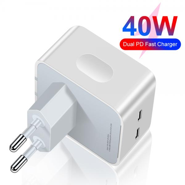 Зарядно/Адаптер Dprui Q31 40W 220V PD + 2 x Type-C / Бял /